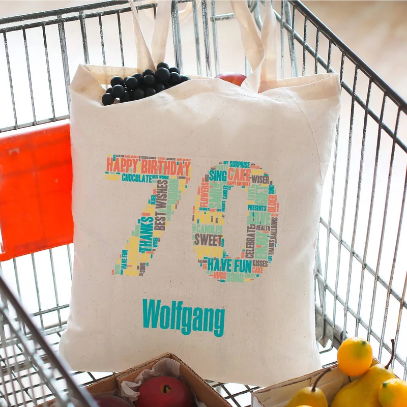 Baumwoll-Beutel zum 70. Geburtstag mit Wunschnamen