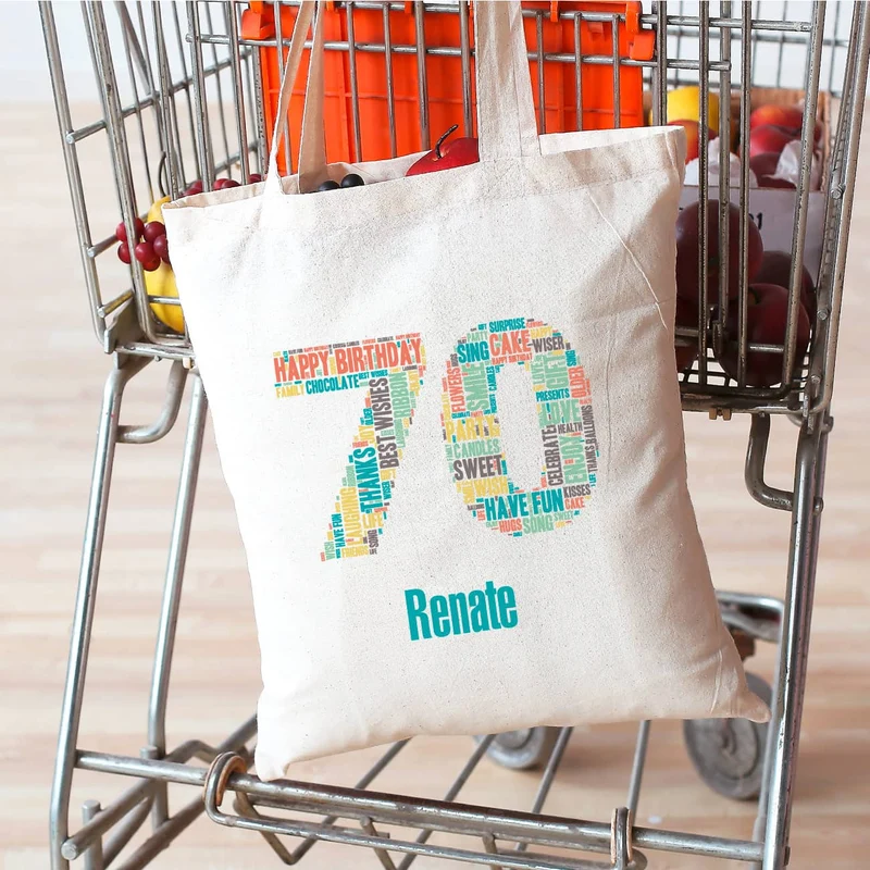 Baumwoll-Beutel zum 70. Geburtstag mit Wunschnamen