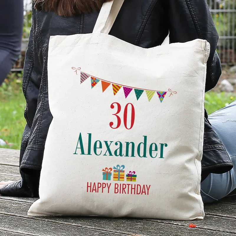 Happy Birthday - Baumwollbeutel mit Name und Alter