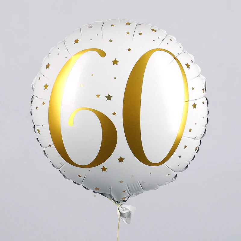 Folienballon zum 60. Geburtstag in weiß mit Sternen