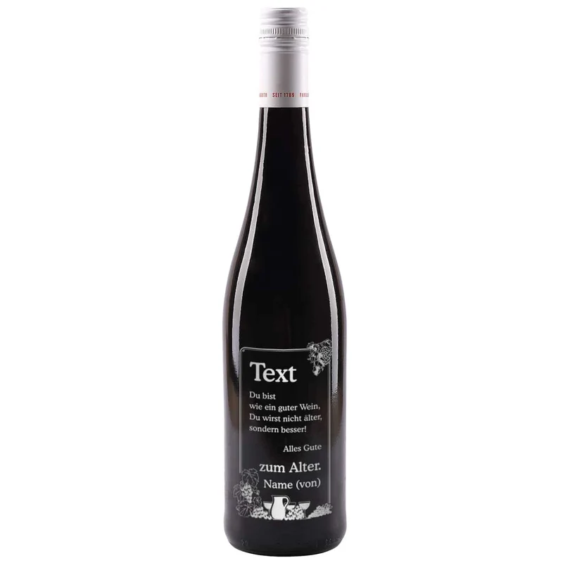 Gravierte Weinflasche mit Trauben Motiv zum Geburtstag