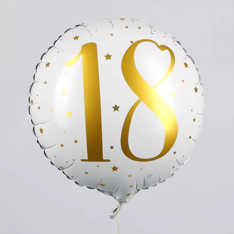 Folienballon zum 18. Geburtstag in weiß mit Sternen